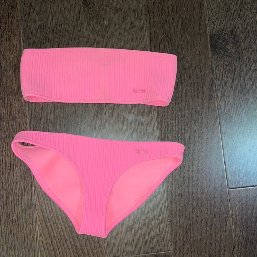 Flamingo Pink Triangl Strapless Bikini Set